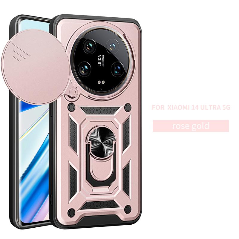 Armor Funda For Xiaomi 14 Ultra Case Slide Camera Protect Cover For Xiaomi Mi 14 Xiaomi14 Ultra Magnetic Holder Ring Stand Coque