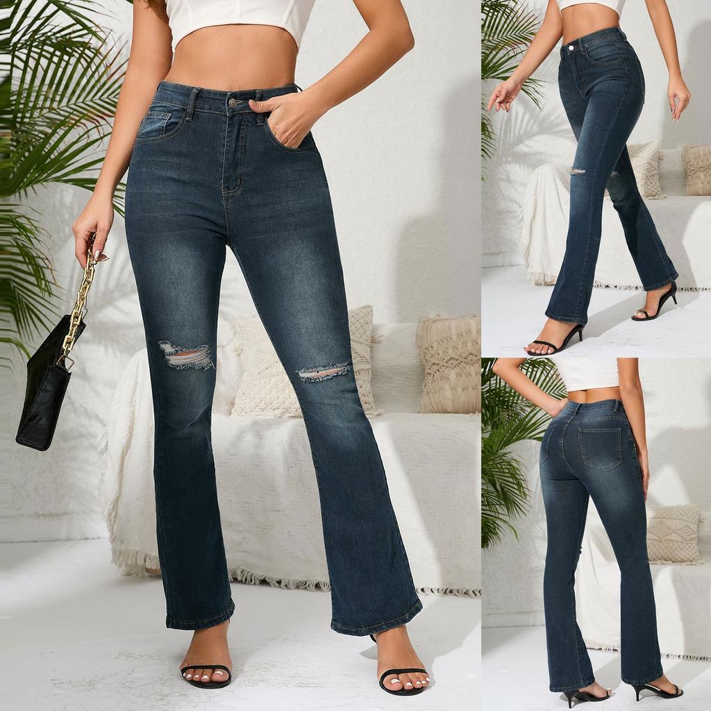 Girls' Fashion Trend High-Waisted Stretch Skinny Ripped Jeans