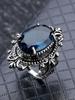 Vintage Style Adjustable Ring with Large Oval Cut Faceted Stone and Ornate Detailed Band for Women and Men
