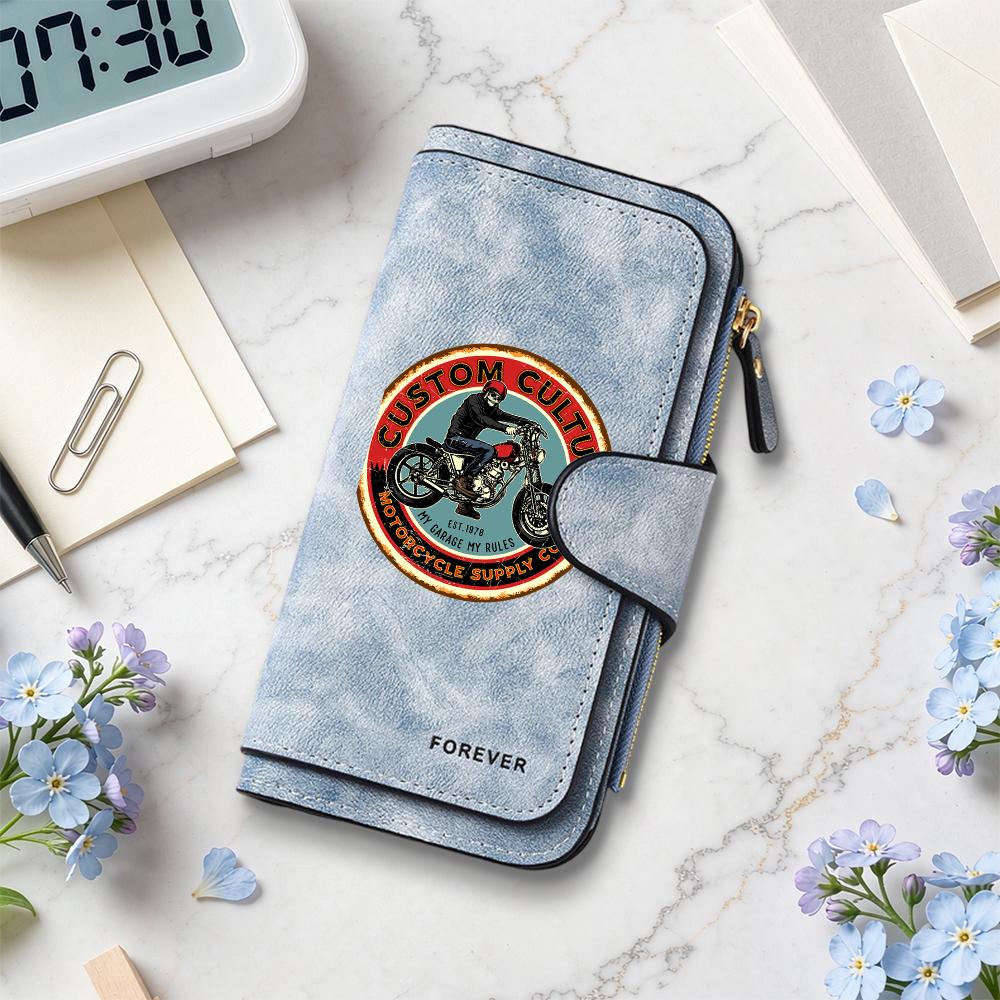 Vintage Motorcycle Print Long Wallet