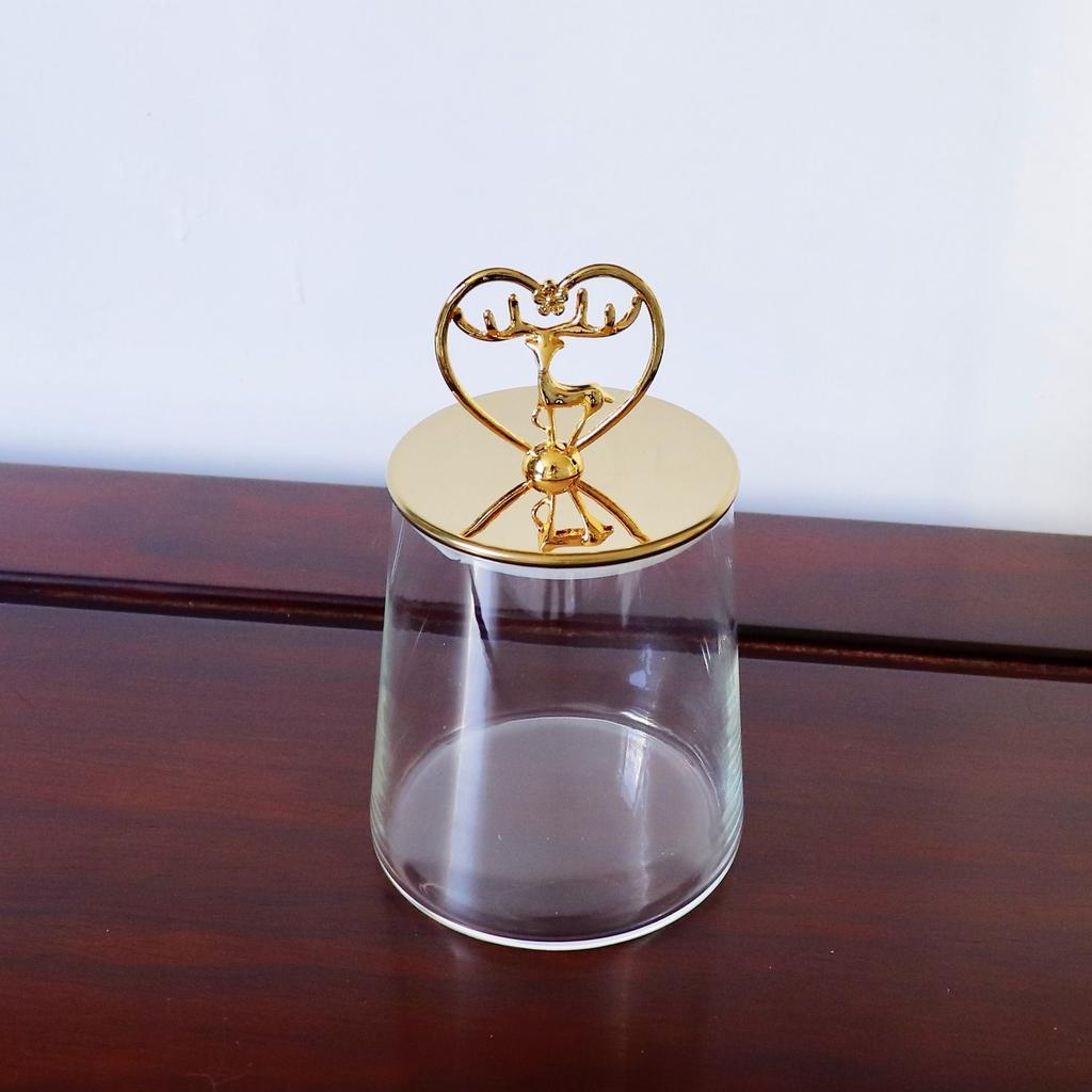 Aufbewahrungsglas aus klarem Glas mit Deckel Goldener Elch Bonbonglas Zuhause Multifunktional Nuss Kaffeebohne Kräuter Aufbewahrungsflasche Küchenbehälter