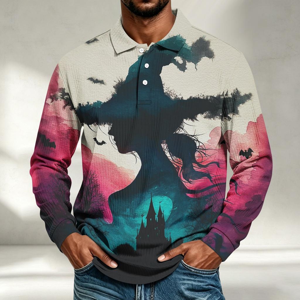 Herren Langarmshirt Halloween-Print Lockerer Schnitt Lässiges Oberteil