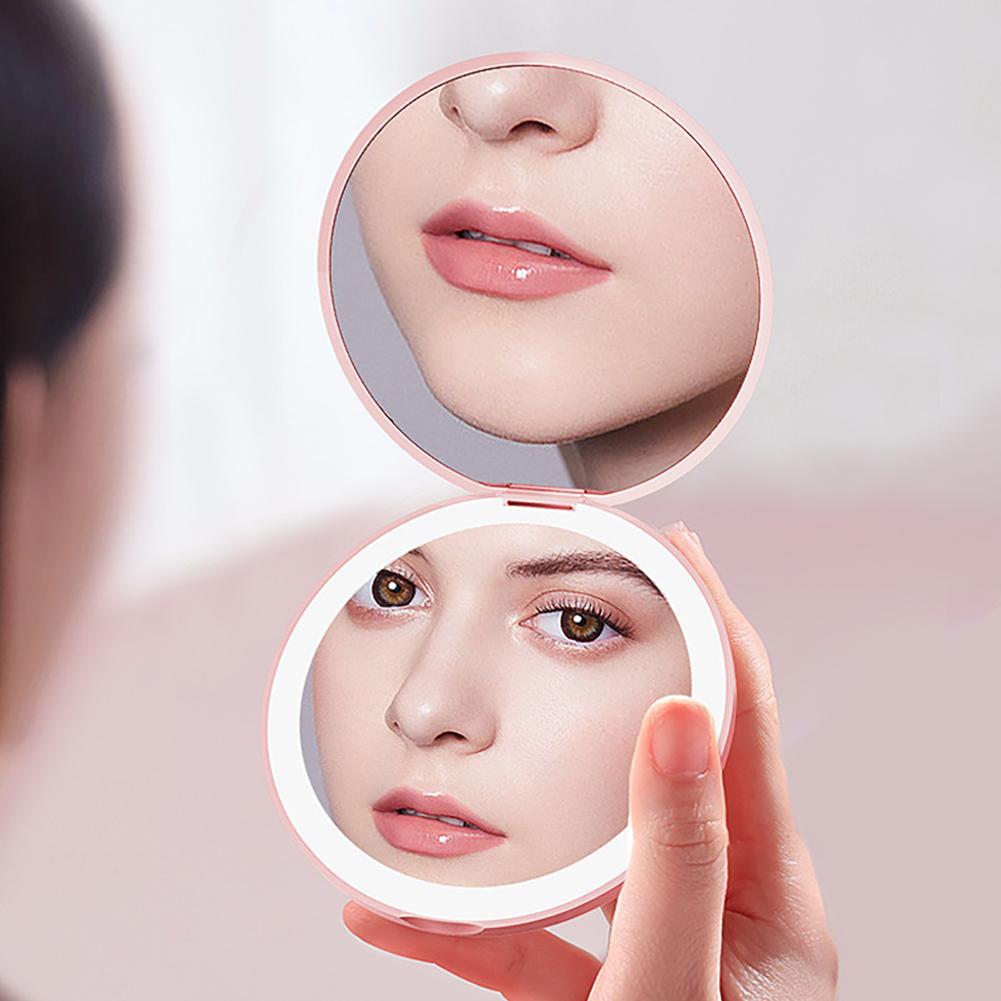 Creatieve Draagbare LED Lamp Cosmetische Spiegel Lamp Compacte LED Spiegel Opbergtafel Spiegel Vergroot Make-up Cosmetisch