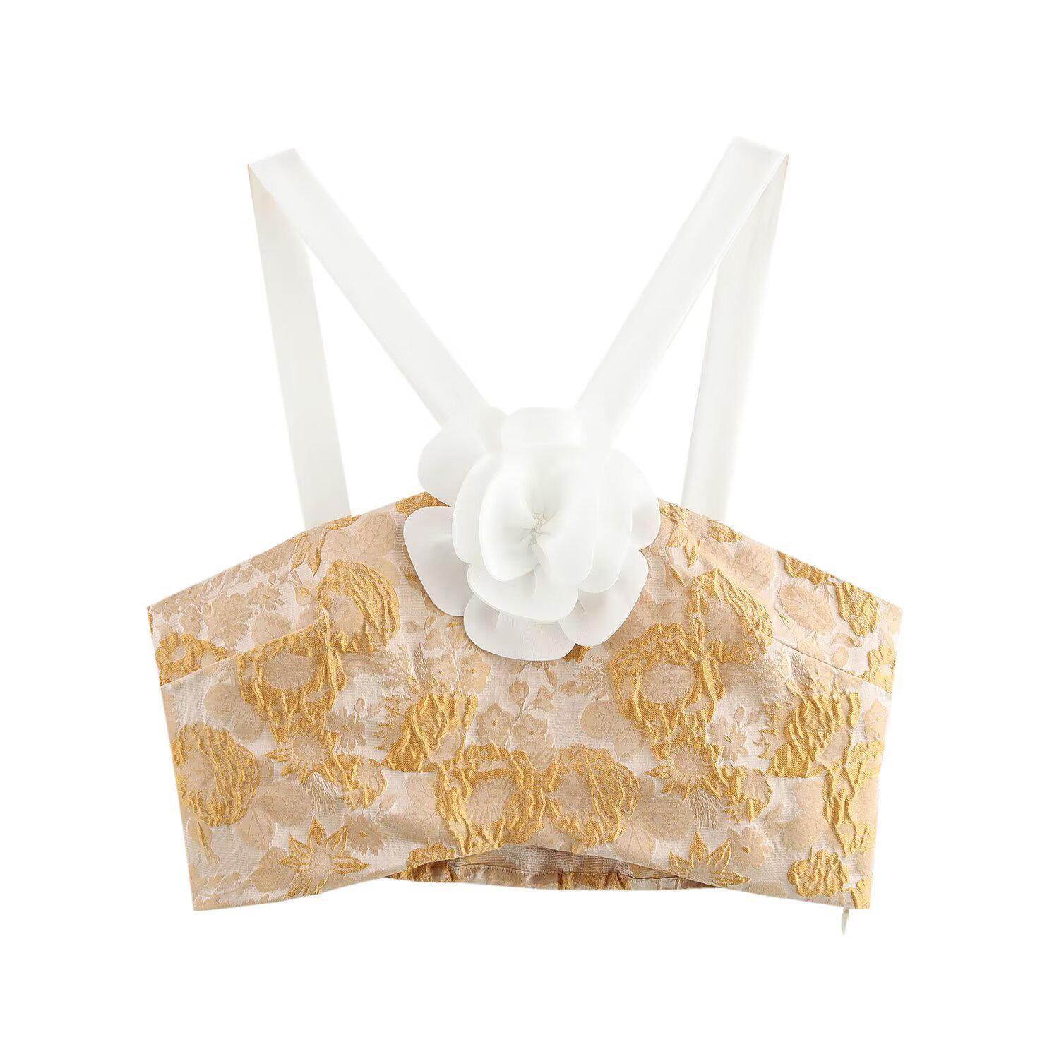 

Весна 2025 Женская европейская и американская мода Цветочный жаккардовый топ Large