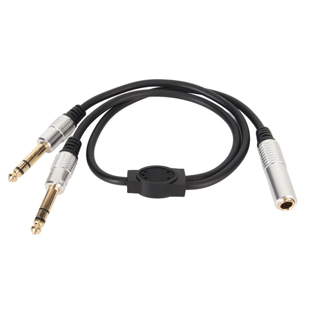 1.6ft 6.35mm 1 To 2 Y Splitter Cable Plug and Play Speaker Y Extension Cable  Microphone Use