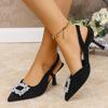 Crystal Square Buckle High Heels Sandals Women 2025 Spring Slip On Pointed Toe Pumps Woman Plus Size Party Wedding Shoes Mujer