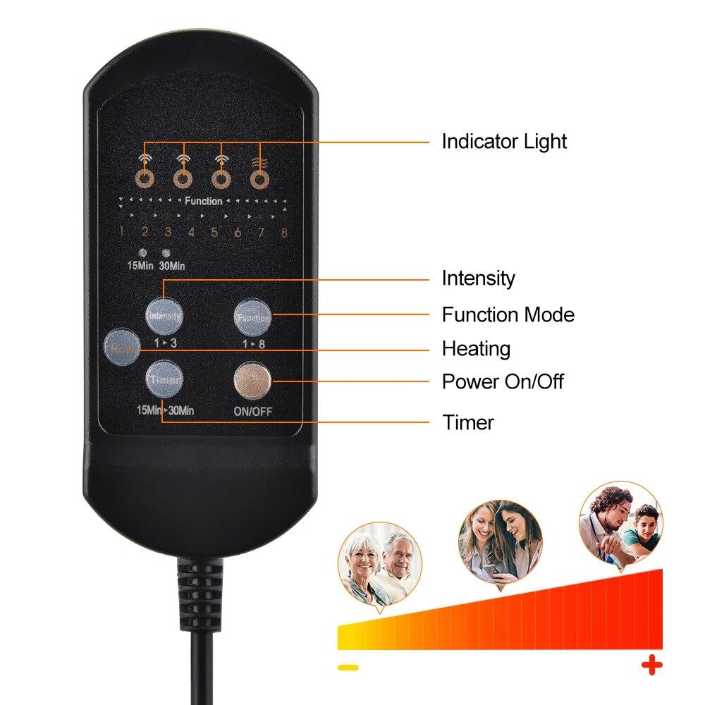 Electric Massage Chair Pad Heating Vibrating Back Massager Chair Cushion Car Home Office Lumbar Pain Relief with Remote Controls