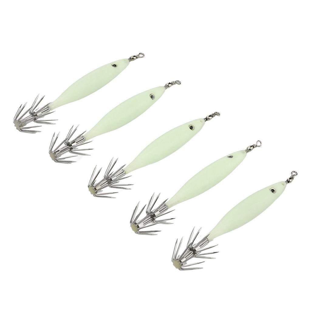 5 Stück 8cm Angelköder mit Haken Tintenfisch Jig Holz Garnelen Köder für Outdoor Salzwasser Süßwasser