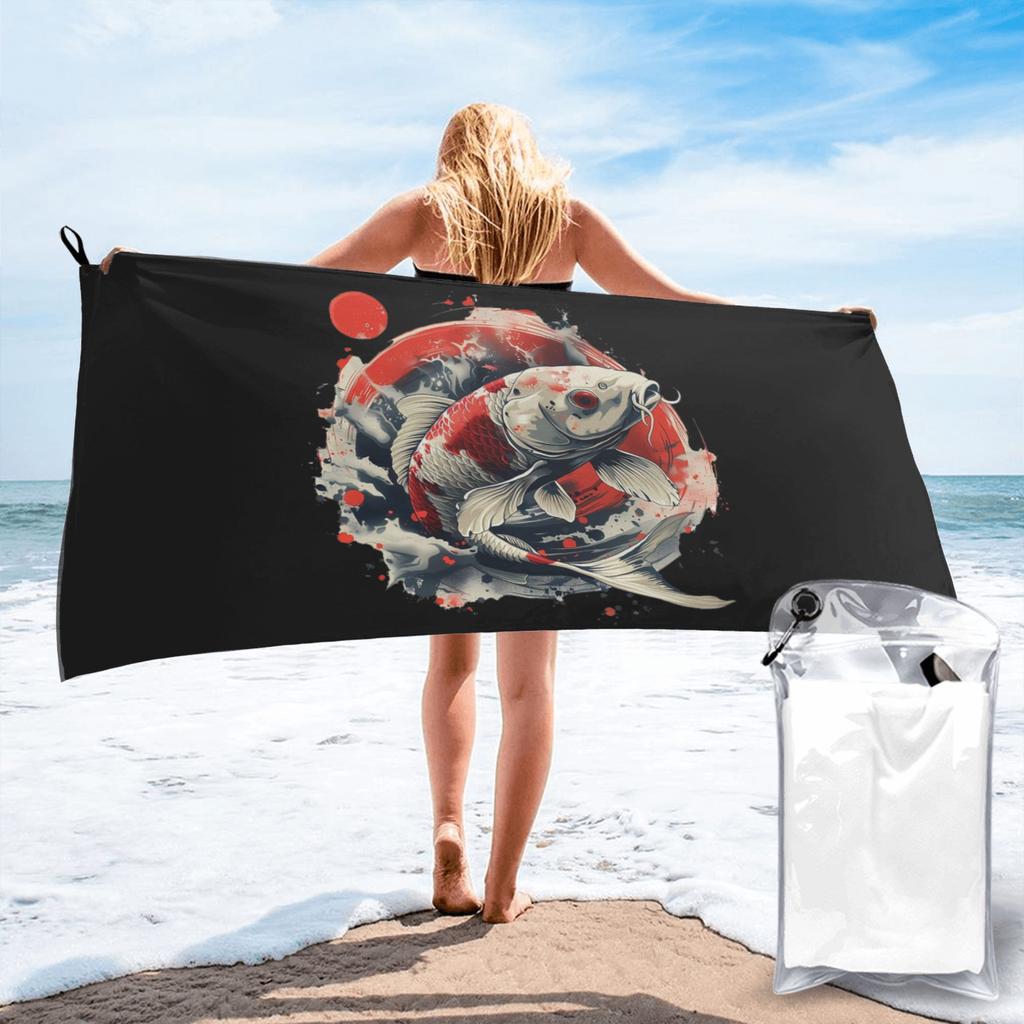 Koi Rising Beach Towel Soft Microfiber Quick Dry Absorbent Quick Towels For Mountain Climbing