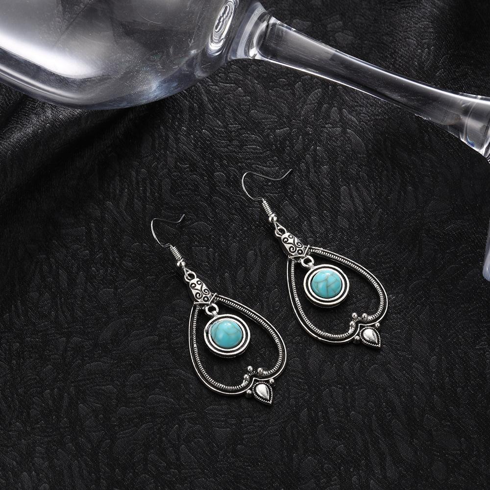 Personalized Earrings Retro Bohemian Peach Heart Hollow Round Turquoise Earrings Earrings