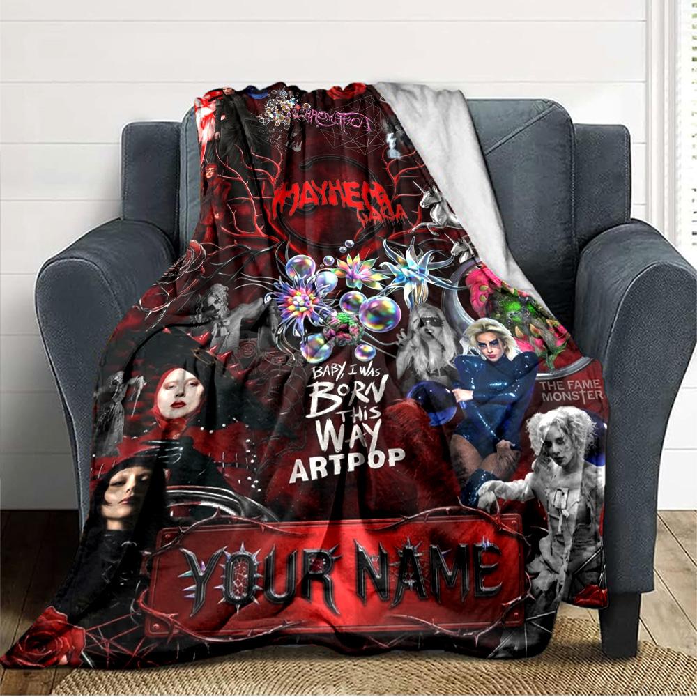Name Custom Gaga Poster Print Flannel Blanket High Quality Warm Comfortable Cover for All Seasons Perfect for Gifts Home Decor