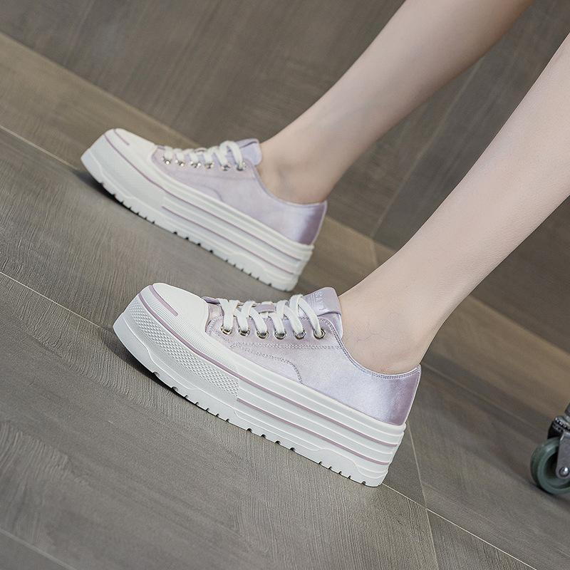 Platform white shoes women's 2025 summer new student casual fashion versatile low-top platform heightening canvas shoes women's shoes