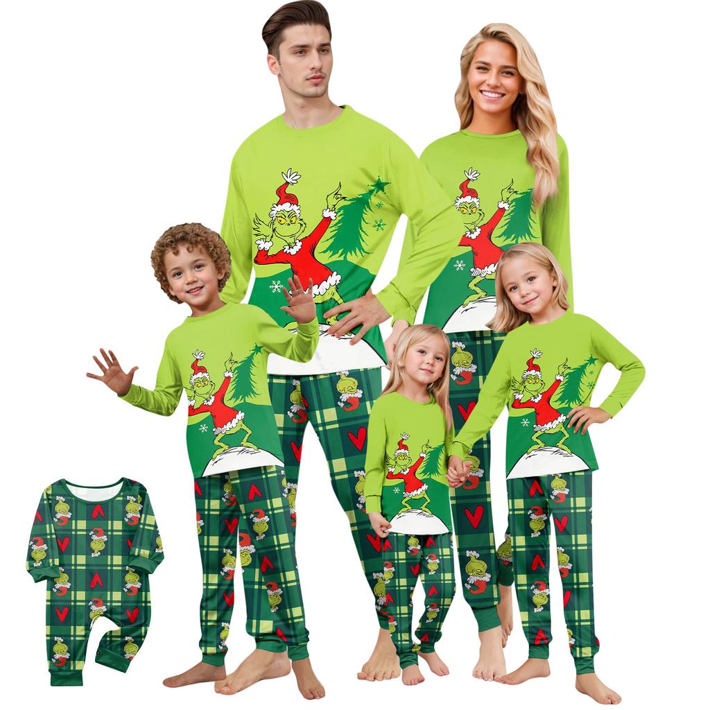 Print Cute Family Set Pajamas, Home Clothes, Family Set Long Sleeve Top Pants Set