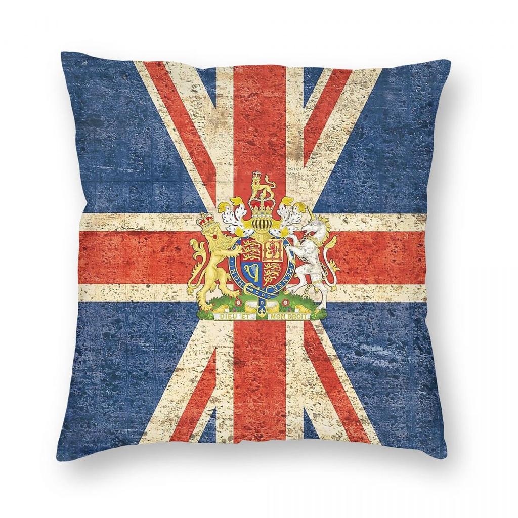 Federa Quadrata Cuscino Bandiera Regno Unito Stemma Reale Poliestere Lino Velluto Fantasia Zip Decorativa Copricuscino Stanza Vendita all'Ingrosso