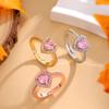 Luxury Pink Micro Zircon Heart Shaped Adjustable Ring for Women Exquisite Silver Color Metal Young Girls Party Jewelry