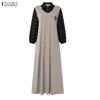 ZANZEA Abito Lungo da Donna Autunnale con Scollo a Revers, Manica Lunga, Patchwork, Finto Due Pezzi, Stampa Floreale, Casual, Svasato
