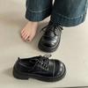 Retro enkla brittisk stil små läderskor dam mångsidiga höstmode snörning med kjol kilklack enskilda skor loafers
