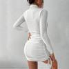 Women's Sexy Dress Solid Color Hollowed Out Long-sleeved Half-high Neck Package Hip Skirt Elegant And Comfortable