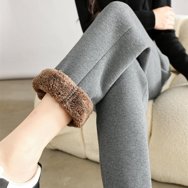 Winter Autumn Warm Women Pant Fashion High Waist Thick Loose Pants Solid Color All-Match Plush Sweatpants
