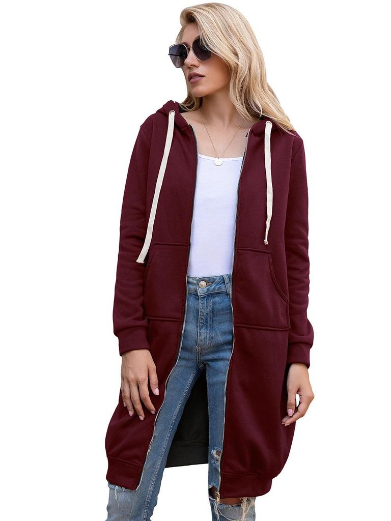 2024 Herbst/Winter Damen einfarbiger Plus-Samt lockerer mittellanger Mantel