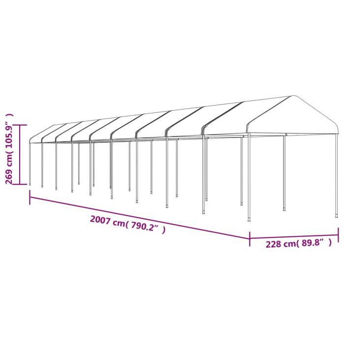 VidaXL Belvédère avec toit blanc 20,07x2,28x2,69 m polyéthylène, tente de fête, chapiteau, abri à auvent, pavillon, tente 3155509