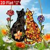 Cat and Flower Colorful Window Hanging, Cat and Flower Sun Catching Window, Indoor and Outdoor Home Decoration Garden Decoration, Suitable for Wedding