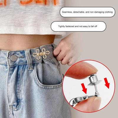 4Pcs Waist Tightener Pins Flower Pant Waist Adjuster Alloy Removable No Sewing Needed Waist Pins for Jeans Skirts Slacks