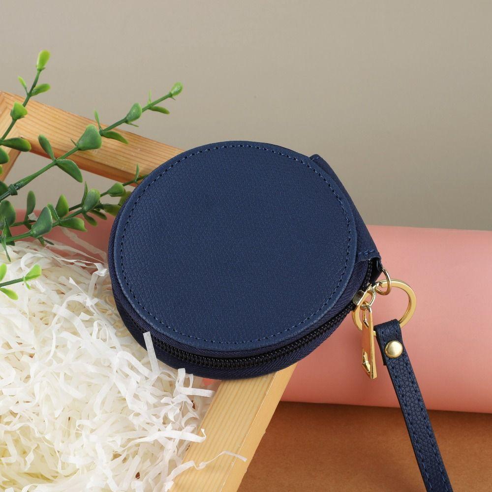 Zipper PU Leather Coin Purse Bag Pendant Keychain Small Storage Bag Round Wallet  Bag Pendant Decor