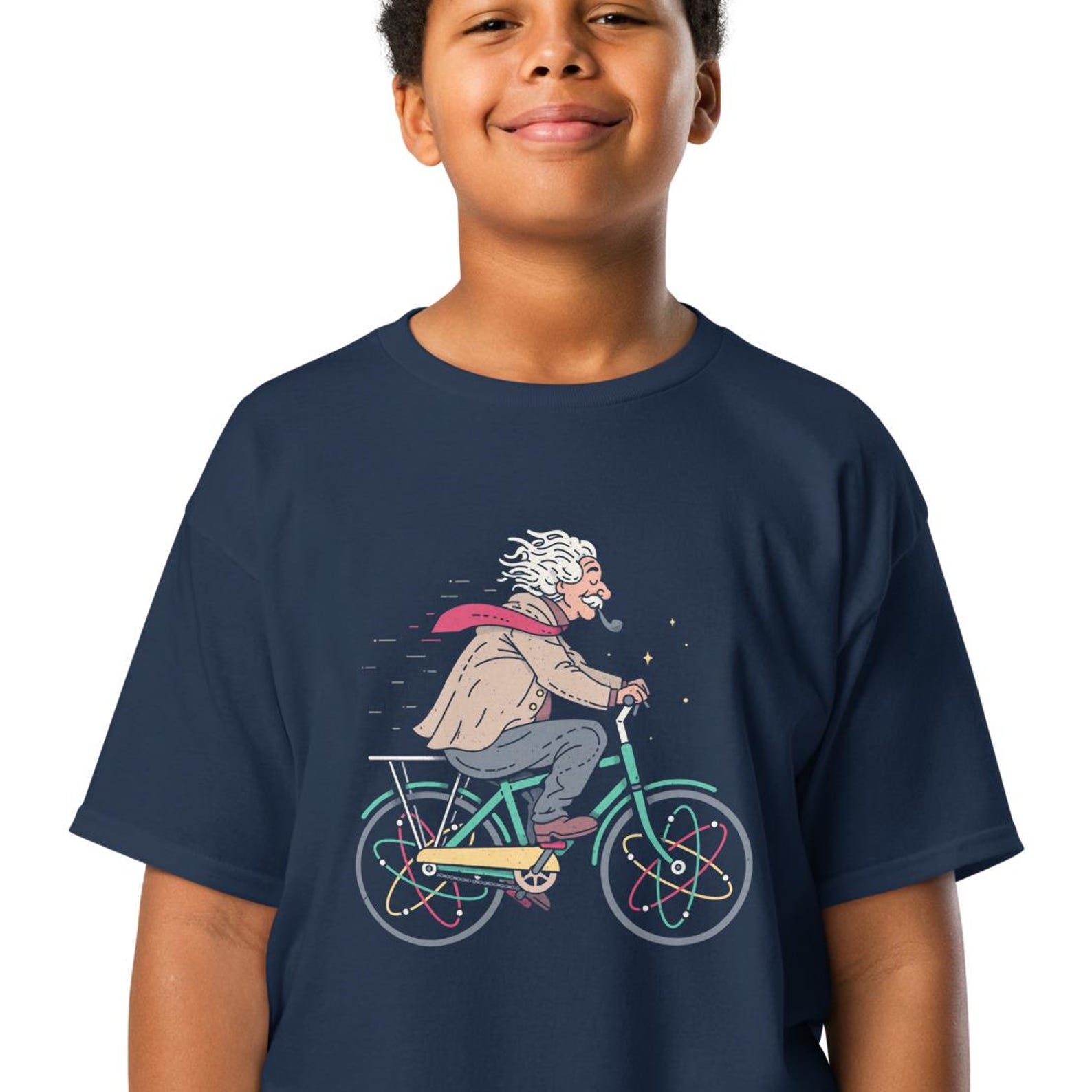 Albert Einstein Bicycle Kids T-shirt Science Atoms Boys T Shirt Atomic Physics Shirt XL