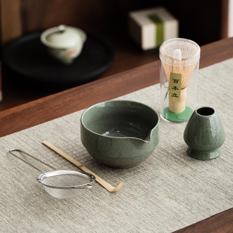 

5-piece Exquisite Matcha Tea Ceremony Set, including Ceramic Matcha Bowl Teaware, Bamboo Spoon, Tea Whisk, and Sieve