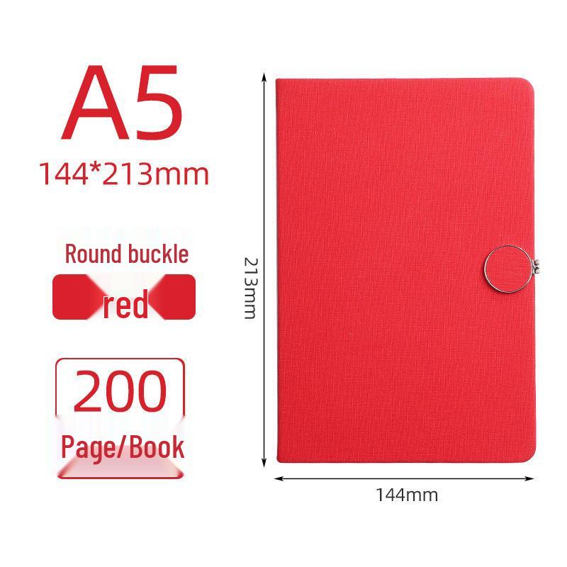 Round Buckle A5 Notebook - Business Meeting Diary with Creative Fabric PU Leather Cover красный
