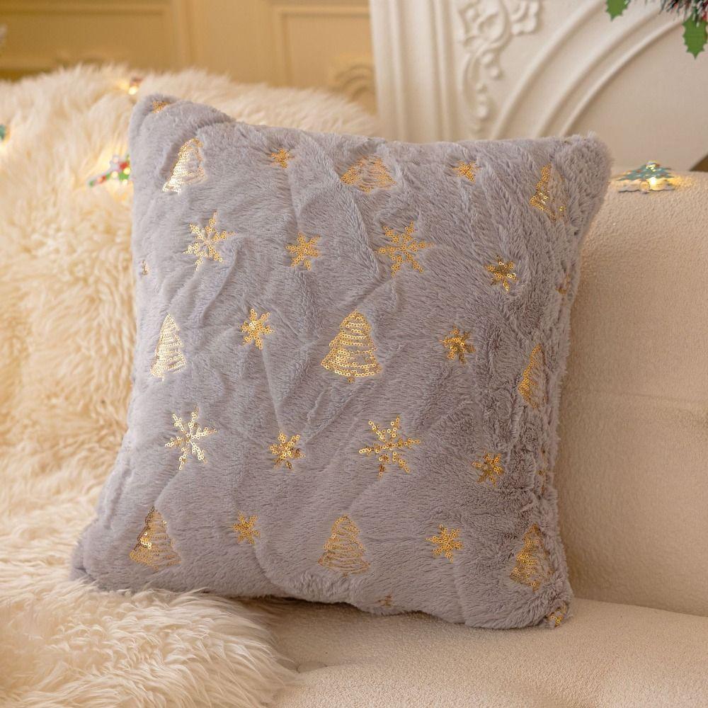 Sequin Christmas Plush Pillowcase Snowflake Cushion Cover Home Decor Throw Pillowcover Sofa/Bed