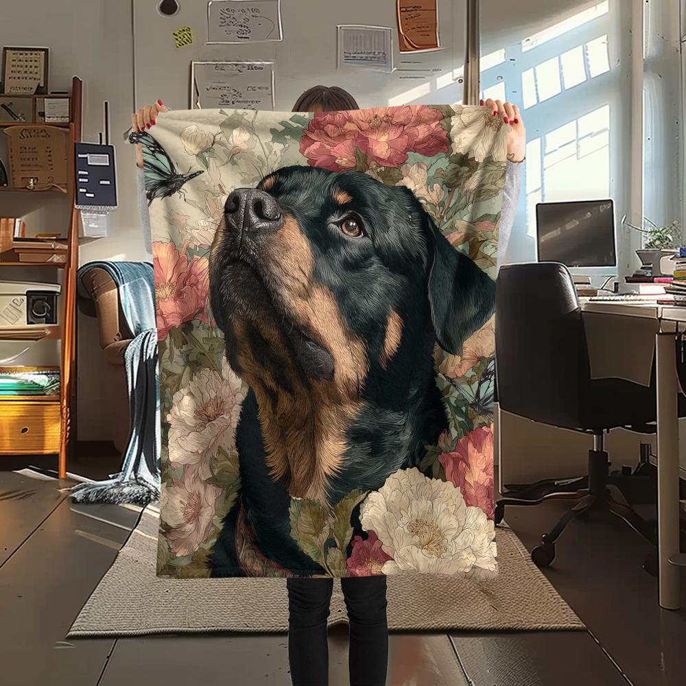 Rottweiler and Grass,pattern Flannel Blanket, High quality Comfortable for All Seasons, Home Decor, Warmth and Comfort, Perfect for Gifts.