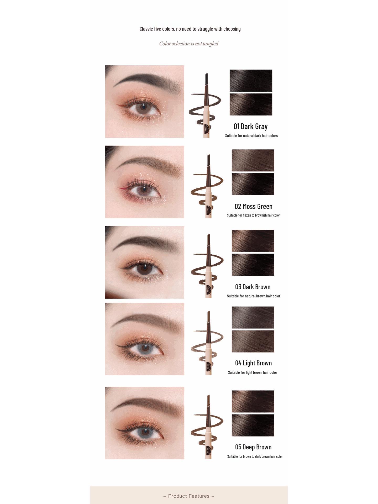 HengSi Double-Ended Ultra-Fine Eyebrow Pencil: Long-Lasting, Waterproof, Smudge-Proof for Natural Brows. HengSi Automatic Eyebrow Pencil - 02 Moss Green