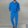 Men's Autumn 2026 Waffle Knit Set: Long Sleeve Sport Casual with Turn-down Collar and Zipper