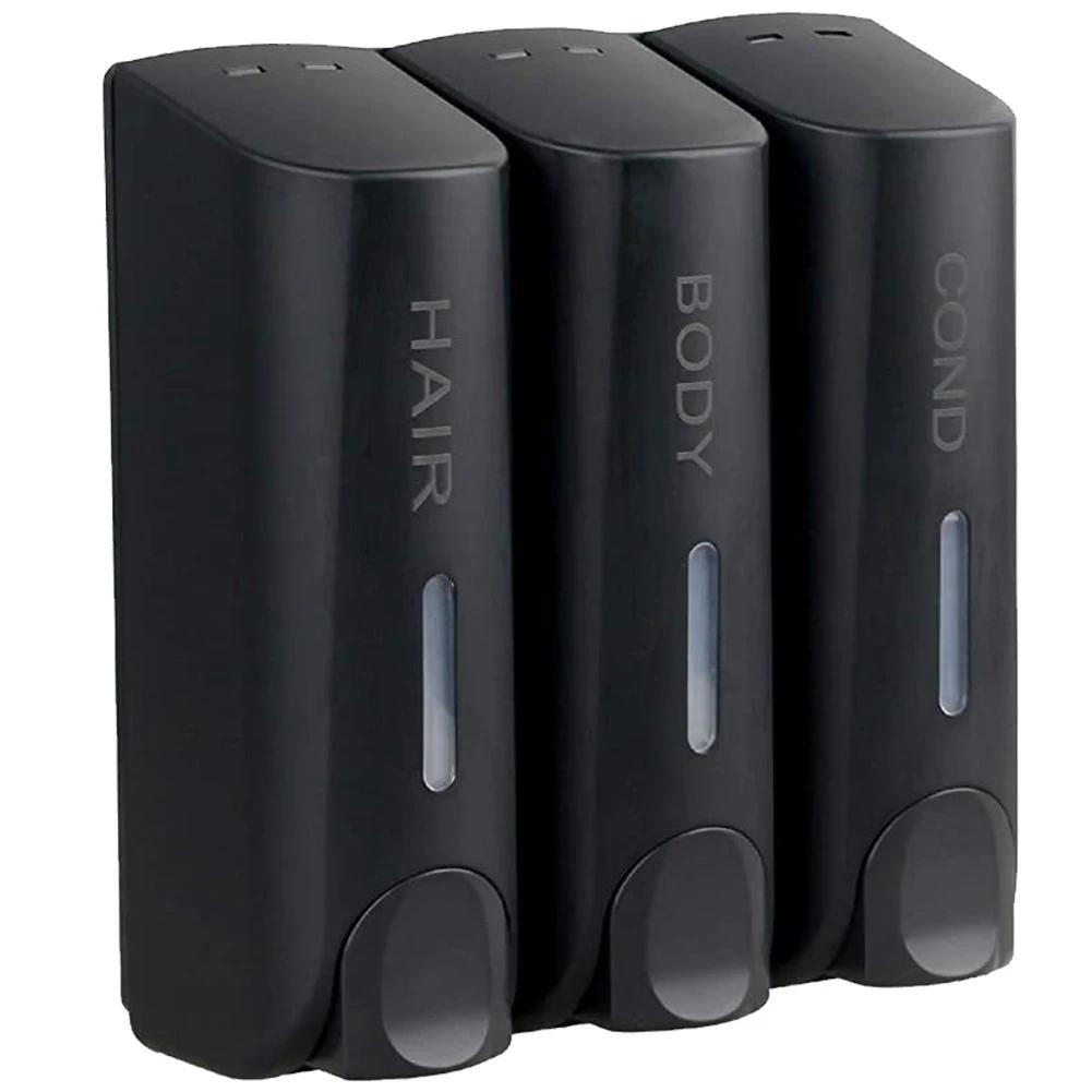 

Тройной диспенсер для геля для душа, шампуня, 350 мл, многоцелевой, настенный, термостойкий, большой емкости, для ванных принадлежностей чёрный