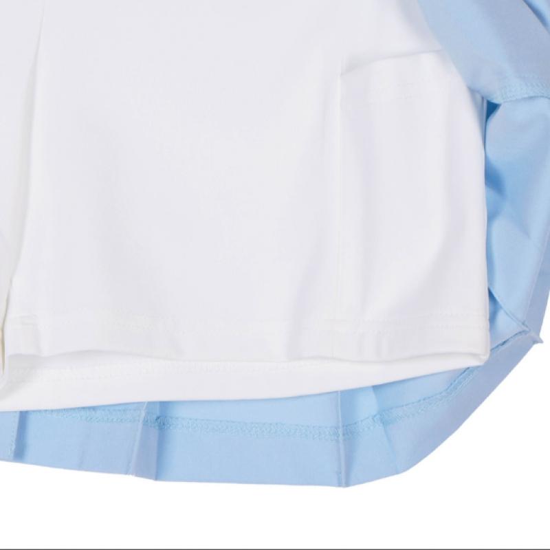 GOXO Sky Blue Back Pleats Slit Skirt