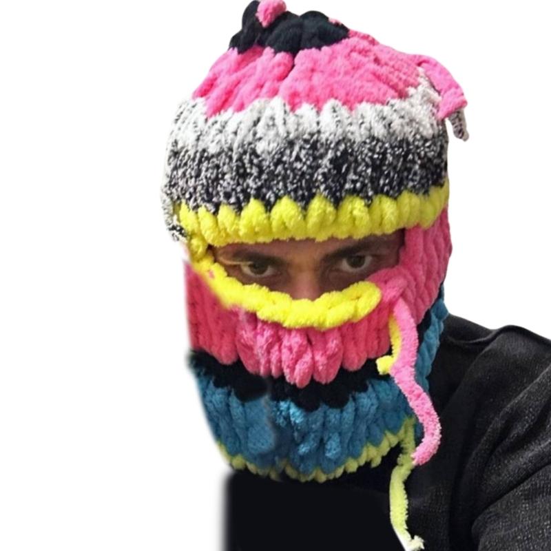 Knit Rabbit/Bear Ear Balaclava Hat for Students Adult Windproof Winter Hat Neck Protect Hat Teens Keep Warm Cycling Hat