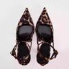 New Sexy Temperament Senior Sense Fine Heel Sandals Pointed Satin Leopard Print High Heels Slingback Sandals Wedding Shoes