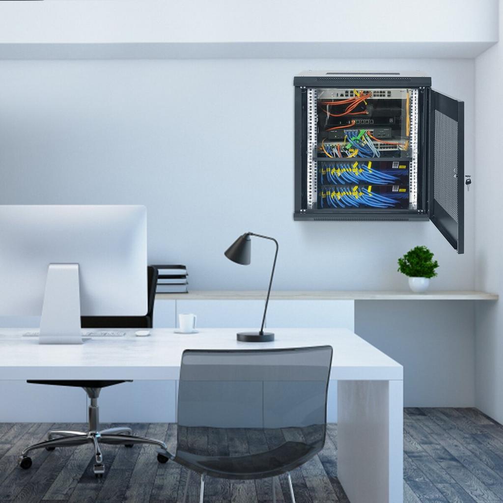 12U Wall Mount Network Server Cabinet, 15.5'' Deep, Server Rack Cabinet Enclosure, 200 lbs Max. Ground-mounted Load Capacity, with Locking Door Side