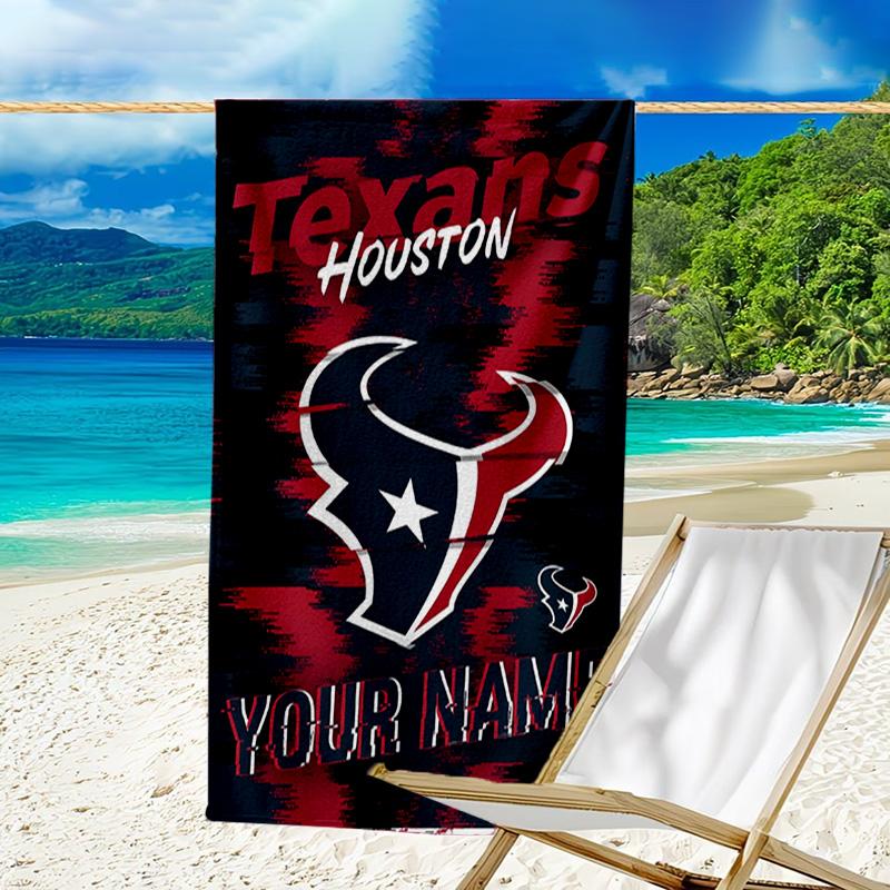 Custom Name Beach Towel Houston-Texans Artwork Beach Towel, Soft Microfiber, Gift for Her/Him, Birthday, for Pool, Beach, Travel, Fan Gifts