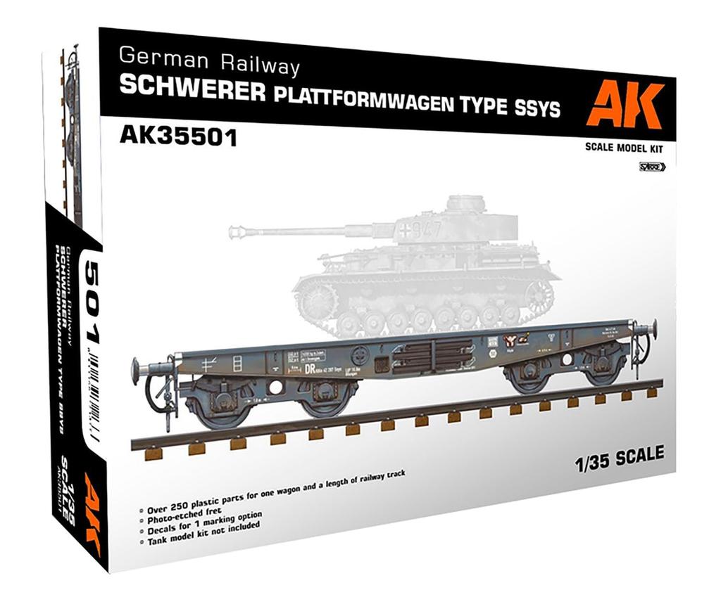 AK Interactive 1/35 WWII German 50t Flatbed Freight Car Platformwagen SSys Type Plastic Model Kit AK35501