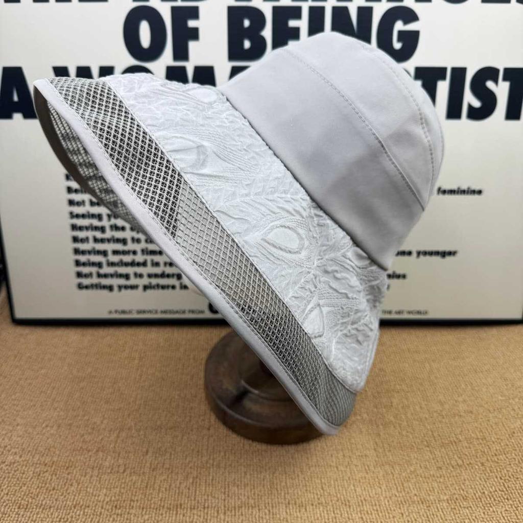 Commuting versatile mesh sunscreen cap, summer texture splicing big eaves hat, UV protection breathable portable bucket hat
