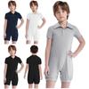 Unisex Kids Special Needs Clothing Turn Down Collar Short Sleeve Press Buttons Crotch Solid Color Adaptive Jumpsuit