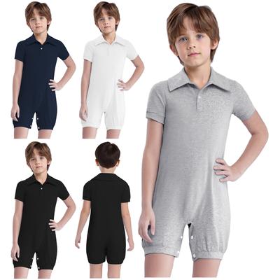Unisex Kinder Spezialbedürfnisse Overall Umlegekragen Kurzarm Druckknöpfe Schritt Unifarben Adaptive Kleidung