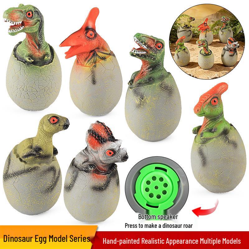 Large Soft Rubber Dinosaur Egg Model: T-Rex, Triceratops, Velociraptor & Pterodactyl Sounding Ornament Toy