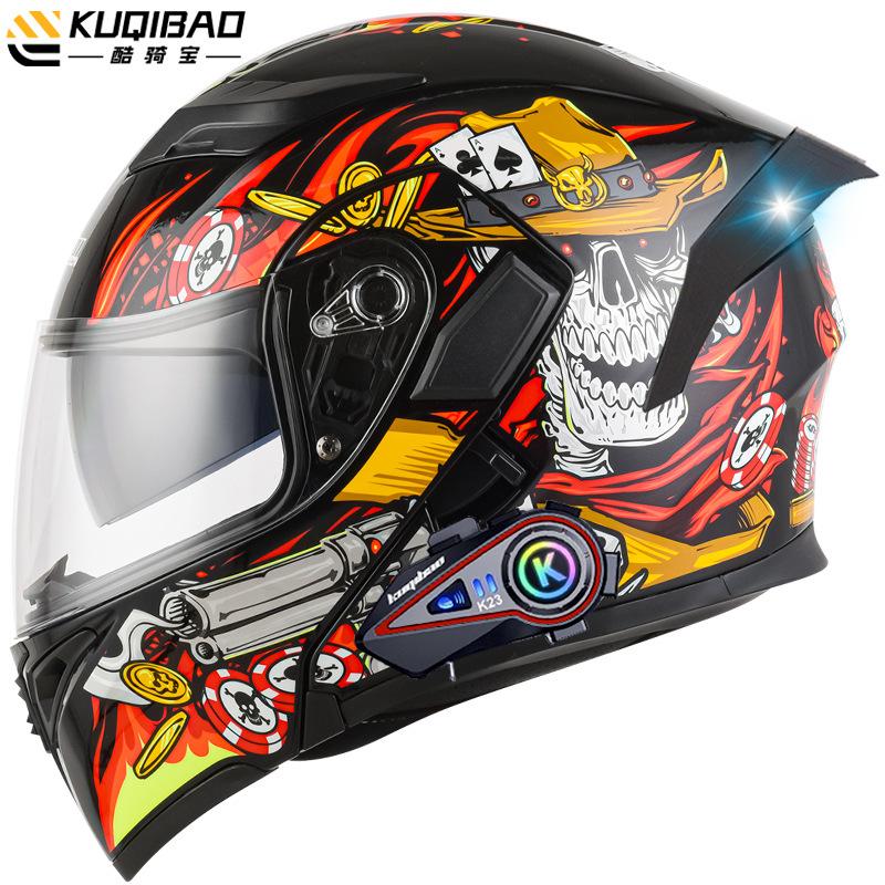 Kuqibao Dual Lens Open Face Helmet Motorcycle Bluetooth Helmet Dual Intercom Motorcycle Full Helmet Long Riding Range