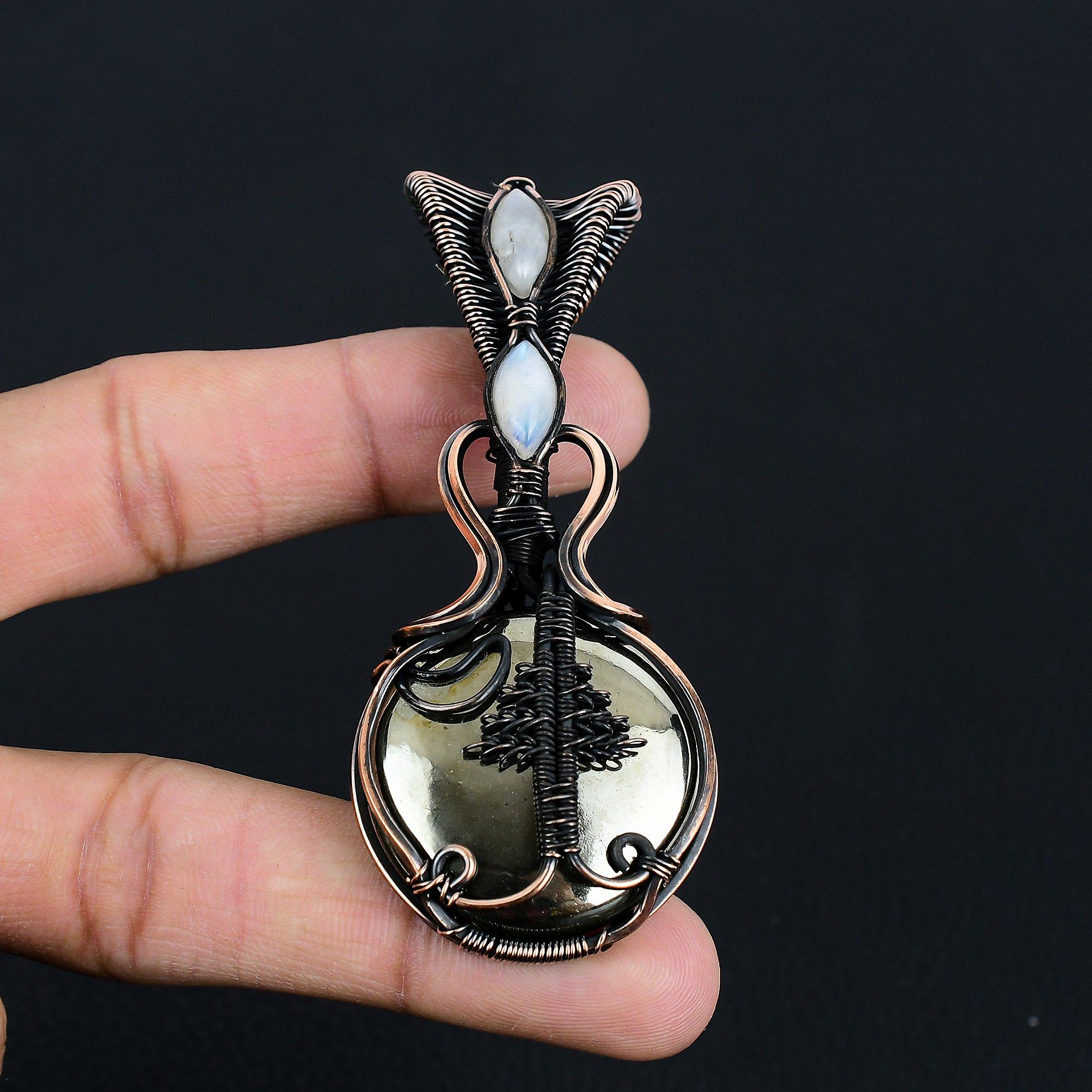 

Golden Pyrite Jewelry, 999 Copper Wire Wrapped Pendant Handmade Gemstone Jewelry, Gifts For Wife Brand New Pendant 2.55 Inches