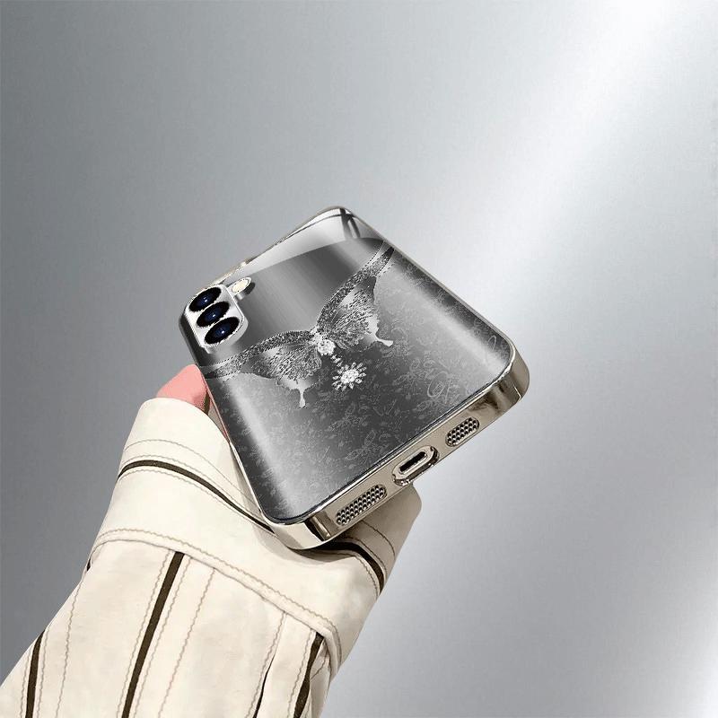 Phone Case: Silver Gray Butterfly Diamond Sparkle Phone Case for Galaxy S26 S25 S24 S23 Ultra S22 Ultra S20 Ultra 56 A72 A73 5G