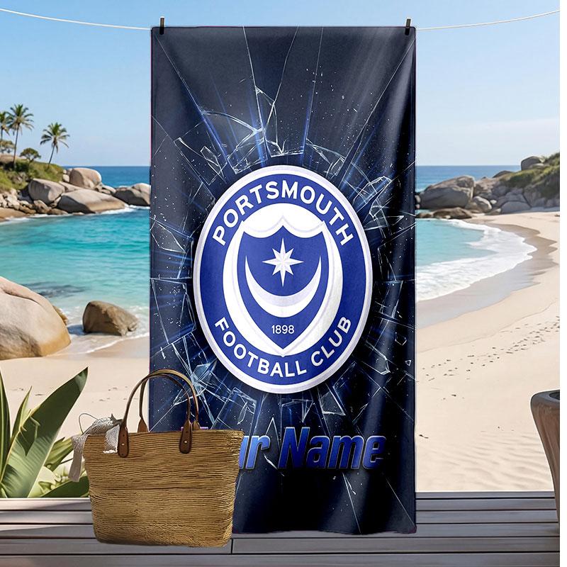 Portsmouth FC Personalized Printed Beach Towel Soccer Logo Support Custom Name Text Absorbent Towel For Sport Travel Special Gift